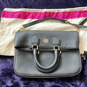 Gently used Authentic Tory Burch large black leather crossbody bag